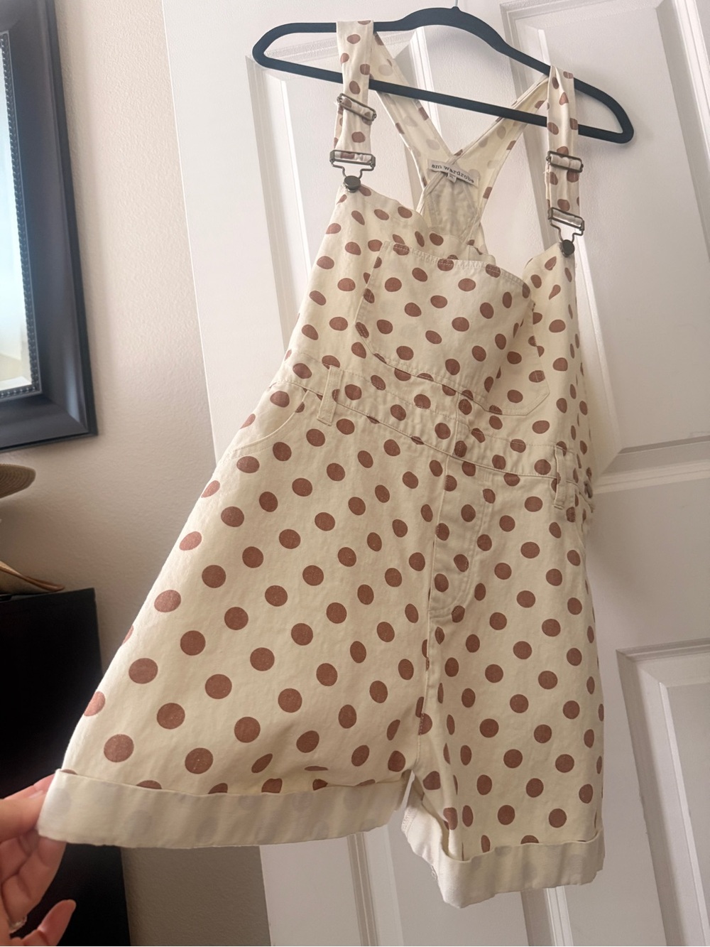 Polka Dot Cream & Brown Short Overalls Jumpsuit